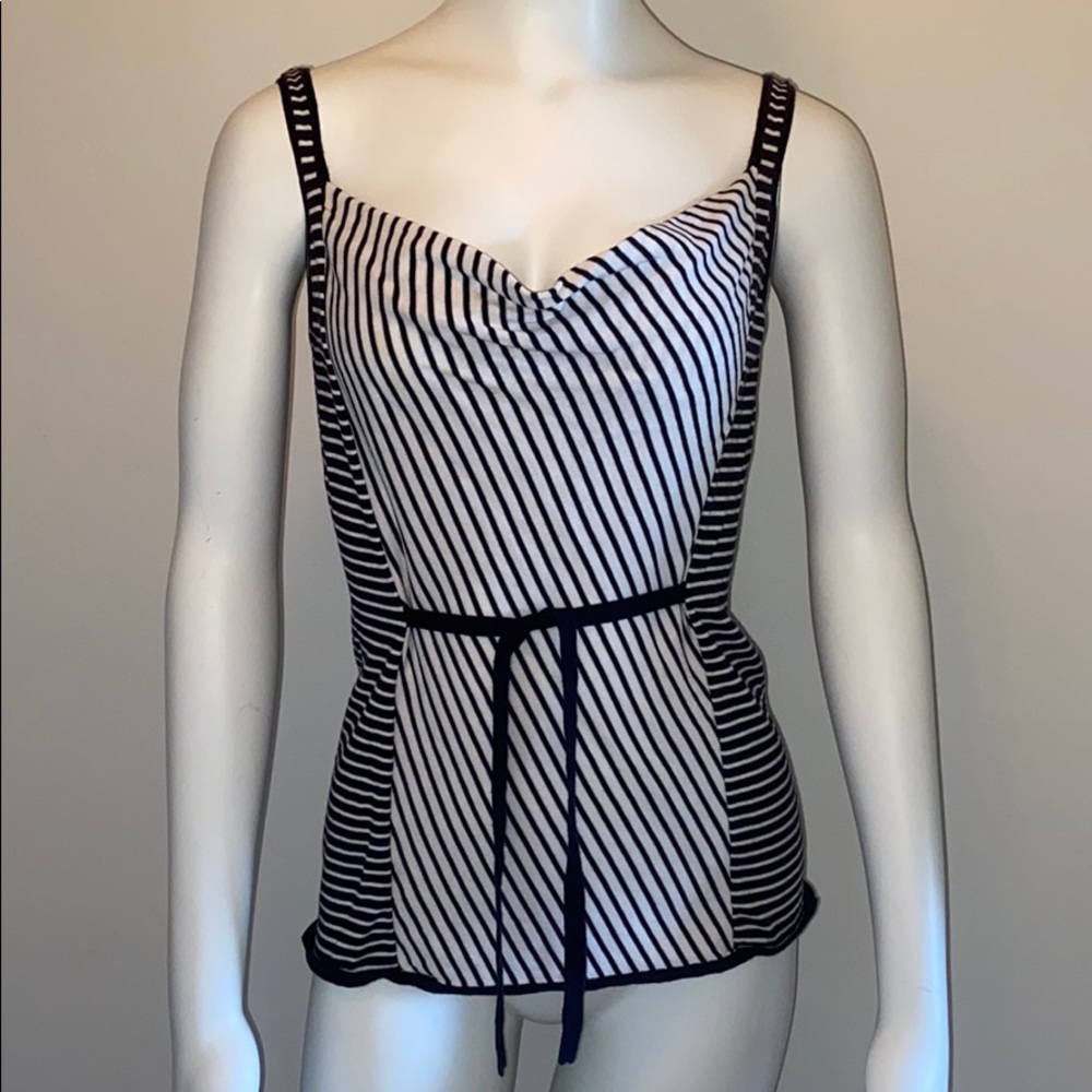 Blue and white striped knit tank